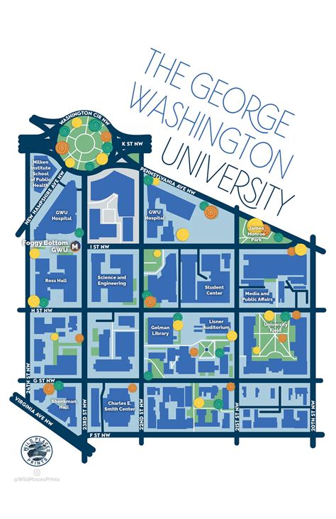 George Washington University Campus Map Gwu 11x17 In Etsy Canada