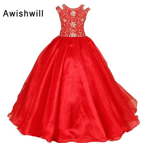 2018 New Arrival Little Girls Pageant Dress Red Color Ball Gowns