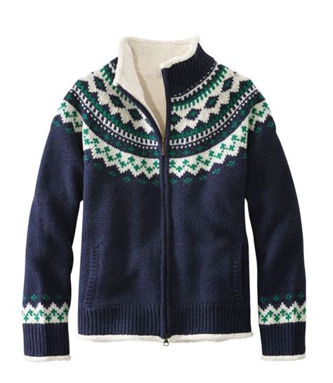 Womens Llbean Classic Ragg Wool Sweater Sherpa Lined Zip Cardigan
