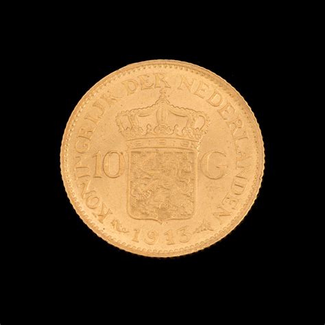 Gold Coin 10 Gulden Queen Wilhelmina Netherlands 1913 Weight Ca 68