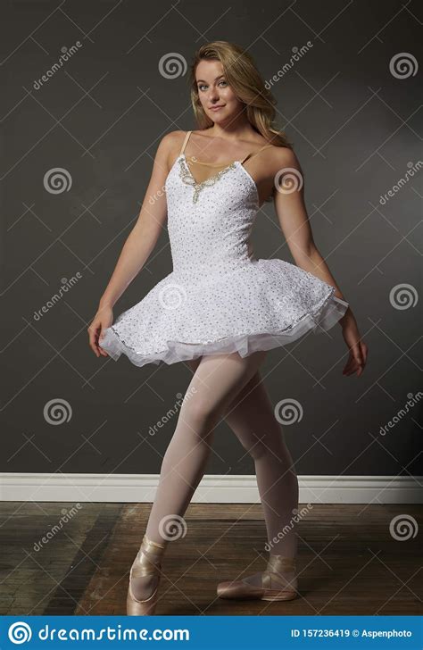 Stunningly Beautiful Young Blonde Ballerina In Studio Stock Image