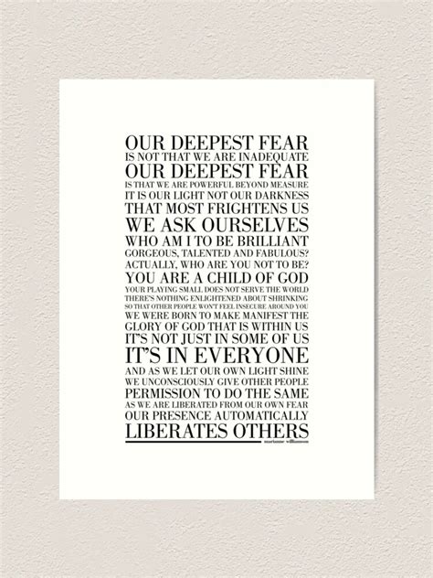 Our Deepest Fear By Marianne Williamson Black Art Print For Sale By