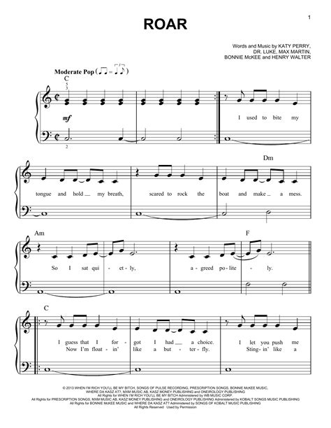 Roar Sheet Music By Katy Perry Easy Piano 152741