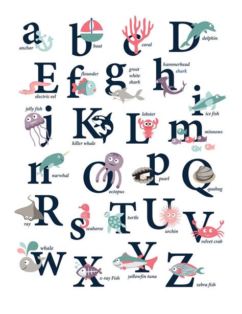 Ocean Alphabet Poster Pink Nursery Print Ocean Theme Etsy