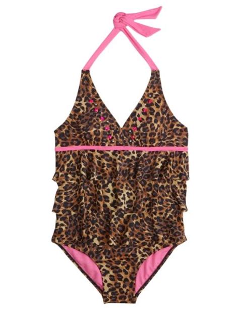 Cheetah Print Ruffle One Piece Swimsuit Little Girl Swimsuits Girls