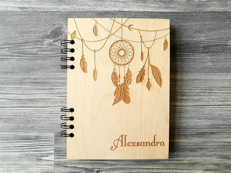 Personalized Notebook Dreamcatcher Wooden Notebook Personalized Journal