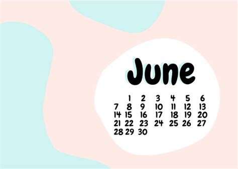 June Pastel Aesthetic 2020 Calendar Desktop Laptop Computer Wallpaper
