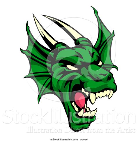 Vector Illustration Of A Demonic Roaring Green Dragon Head By