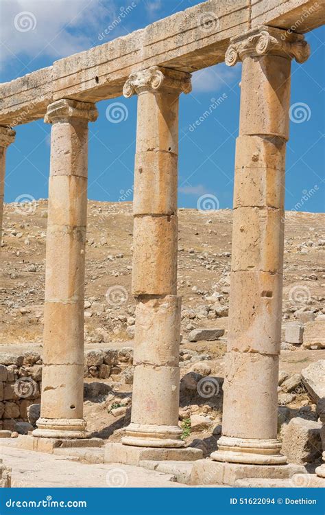 Semi Circle Of Columns Forming A Plaza At The Ancient Ruins Royalty