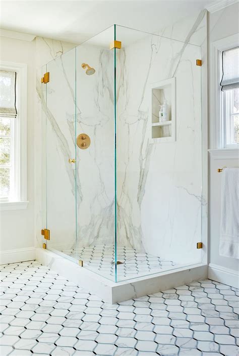 Amazing Master Shower Marble Slab Walls Mosaic Marble Tile On The