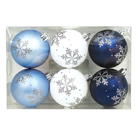Ty Pennington 6 Count Multi Blue With Glittered Snowflakes Shatterproof