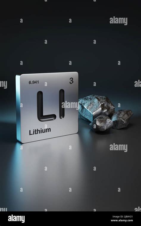 Lithium Element Symbol From The Periodic Table Near Metallic Lithium