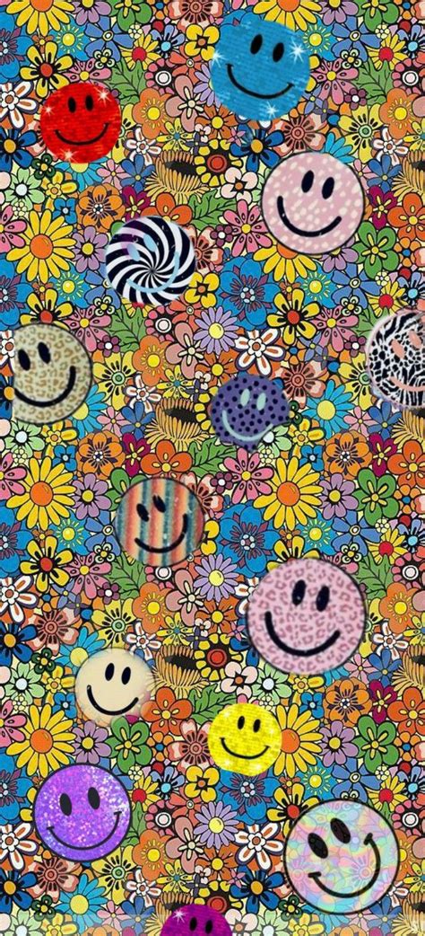 Smiley Floral Backgroundwallpaper Hippie Wallpaper Trippy Wallpaper