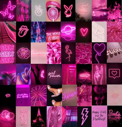 Neon Pink Aesthetic Photo Wall Collage Kit Etsy