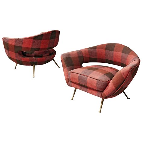 Claude Vassal Set Of Two Lounge Chairs In Duo Tone Upholstery For Sale