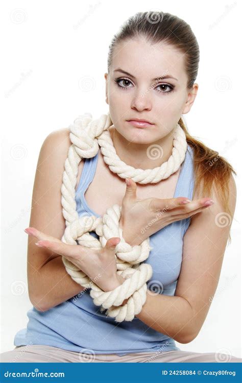 Woman Tied Up With Rope Stock Photo Image Of Dependency