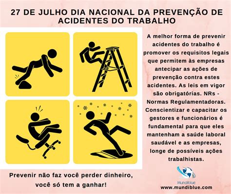 27 de julho Dia Nacional de Prevenção de Acidentes de Trabalho Mundiblue