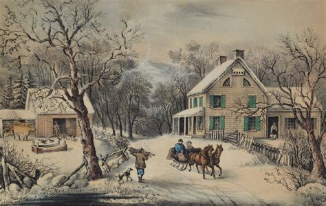 Currier And Ives Original Colored Lithograph American Homestead Winter