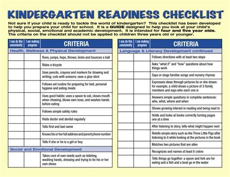 Kindergarten Readiness Checklist Carlisle United Way Kindergarten