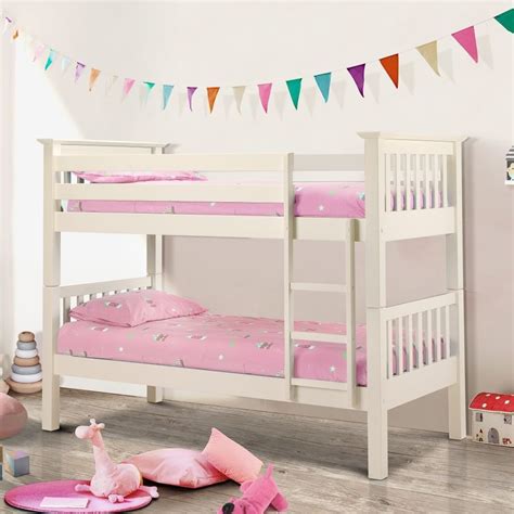 Barcelona Stone White Finish Solid Pine Wooden Bunk Bed Frame 3ft Single