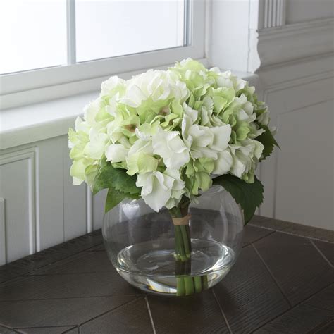 Hydrangea Arrangement In Glass Vase Wayfair