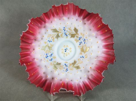 C1890 Victorian Art Glass Brides Bowl~~shaded Pink W Floral Enamel Antique Price Guide