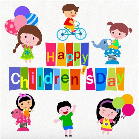 Children Day Greeting Card With Cute Drawings Vectors Graphic Art