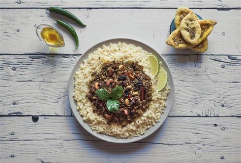 Moroccan Spiced Mince With Couscous On A Table Stock Image Image Of