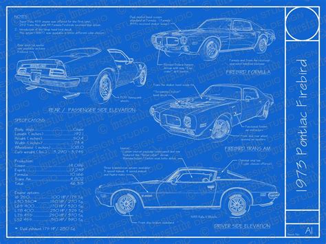 Pontiac Firebird Trans Am Blueprint Poster X Digital Image