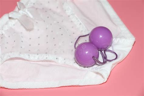 Double Pink Vaginal Balls Lie On The Panties Stock Image Image Of