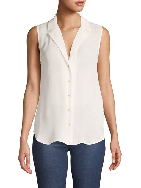 l agence sleeveless silk button down shirt in white lyst