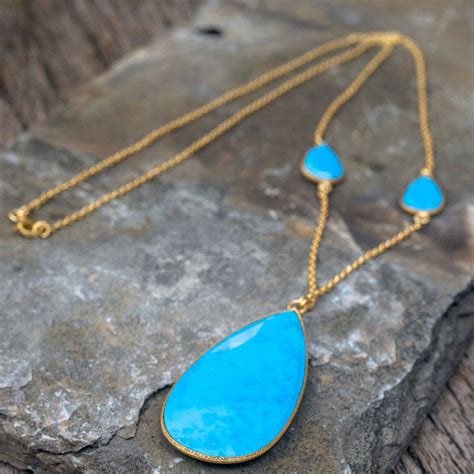 Turquoise Teardrop Pendant And Gold Chain Necklace By Rochelle Shepherd
