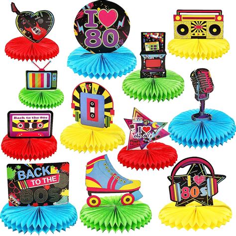 12 Pieces Of 80s Theme Party Honeycomb Decorations 80s