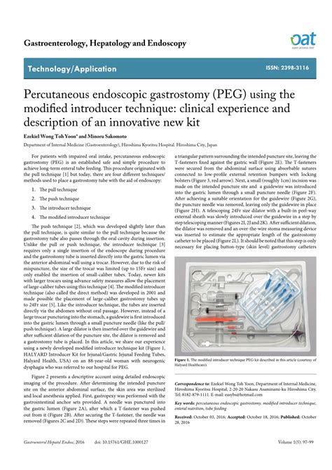 Pdf Percutaneous Endoscopic Gastrostomy Peg Using The Modified