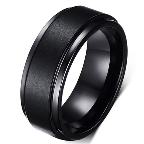 Mens Wedding Band Black Tungsten Carbide 8mm Ailobiudesign