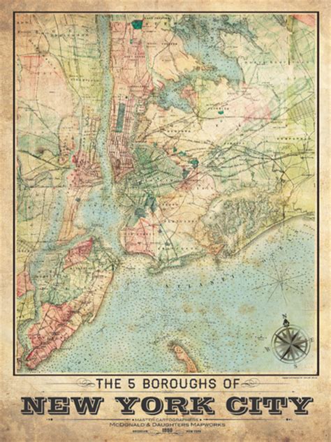 5 Borough New York City Vintage Remixed Map I Lost My Dog