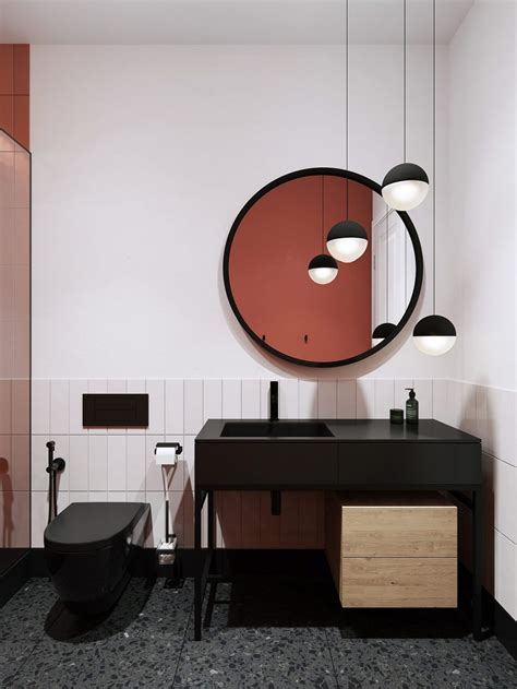 Minimalist Modern Scandinavian Bathroom With Black Vanity Lights