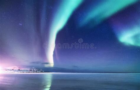 Aurora Borealis En Las Islas De Lofoten Noruega Aurora Boreal Verde