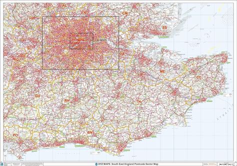 South East England Postcode Sector Wall Map S4 47 X 33 25 Matte