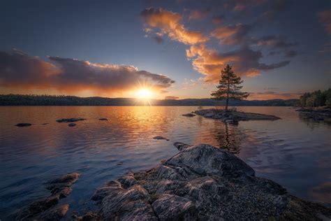 Картинки Норвегия Ringerike Природа Небо Озеро Рассветы и закаты