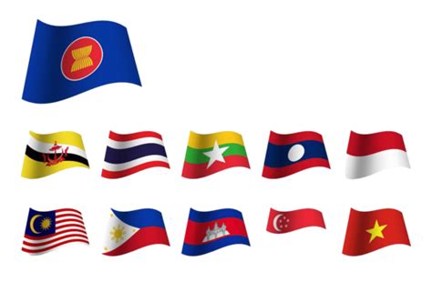 Asean Flags And Map With Paper Designs Flag Collection Cambodia Vector
