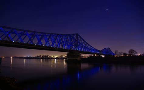 Blue Concrete Bridge Bridge Night Blue Sky Hd Wallpaper Wallpaper