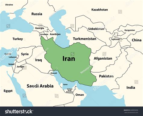 Vektor Stok Political Map Iran Surrounding Countries Highlighted Tanpa