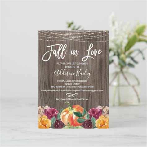 Fall In Love Pumpkin Bridal Shower Invitation Zazzle