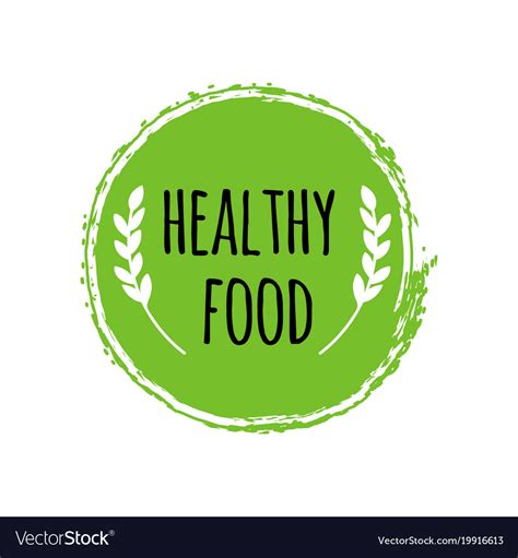 Healthy Food Logo Green Circle Brush Vegan Badge Vector Image