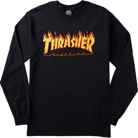 Thrasher Magazine Flame Logo Long Sleeve T Shirt Black Switch And