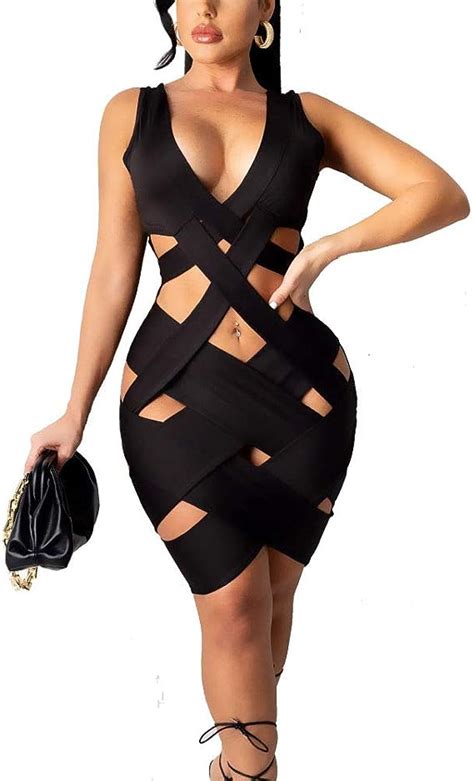 Amazon Com Uni Clau Women S Sexy Bodycon Mini Bandage Dress See