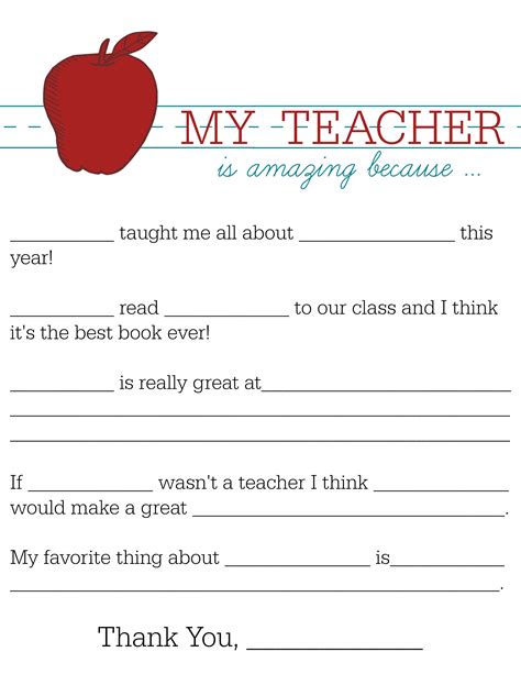 Help Your Child Show Teacher Appreciation With This Free Fill In The