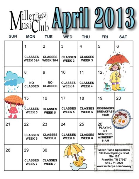 April Calendar Is Here Miller Piano Specialists Nashvilles Home