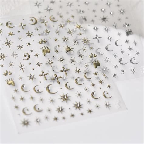 Moon Star And Sun Nail Stickers Gold Nail Decals Gold Star Etsy